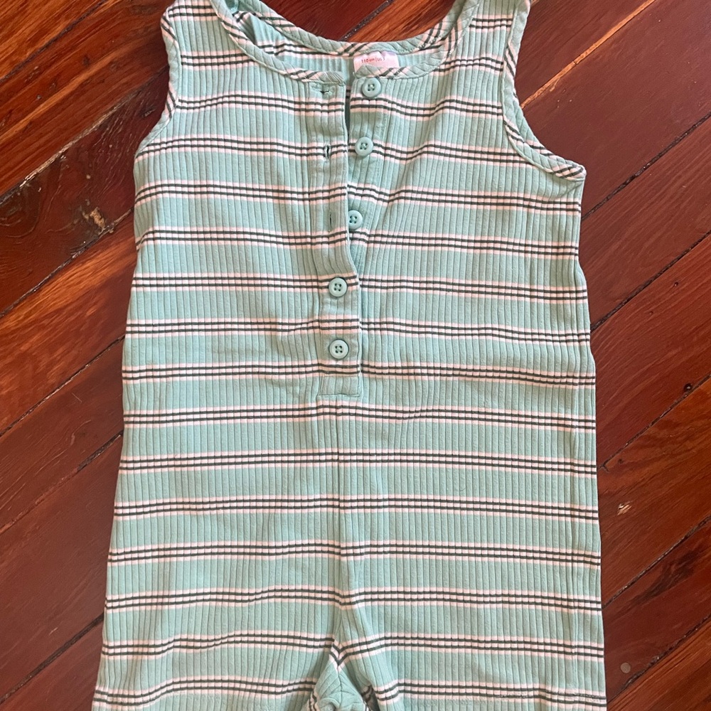 Hanna Andersson Green and White Striped Romper Lot of 2